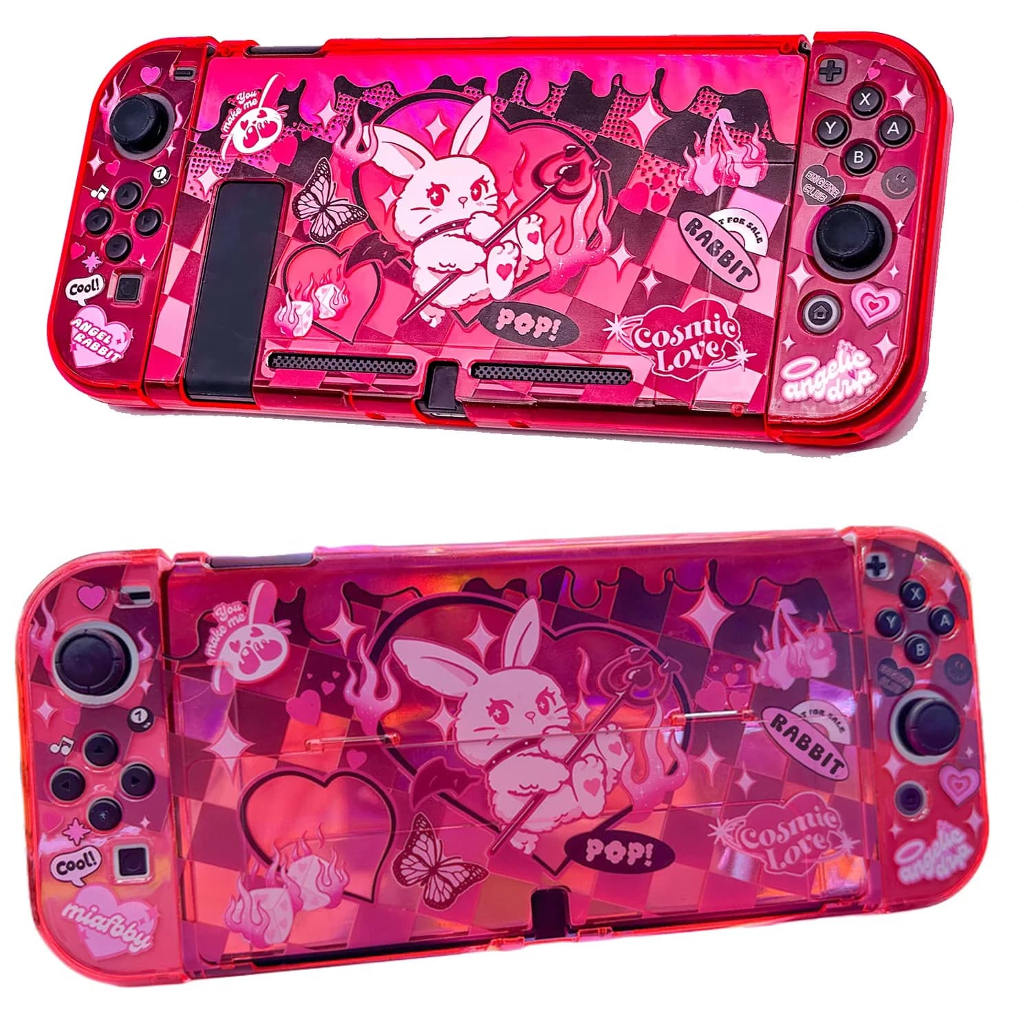 Custodia trasparente rosso rubino per Nintendo Switch / OLED / Switch 2 - Guscio protettivo anti-pressione portatile con effetto iridescente