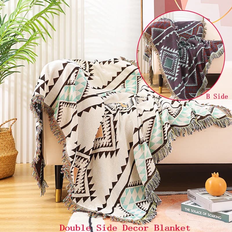 Coperte decorative scozzesi Boho a doppio lato per divano letto Copridivano Coperta da campeggio Picnic Tappetino Arazzo Sedia Divano Fodera Coperta