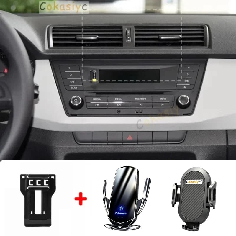 Car Phone Holder For Skoda Fabia 2015 2016 2017 Mobile Phone Mounts Car Wireless Charging Special Fixed Base Accessories