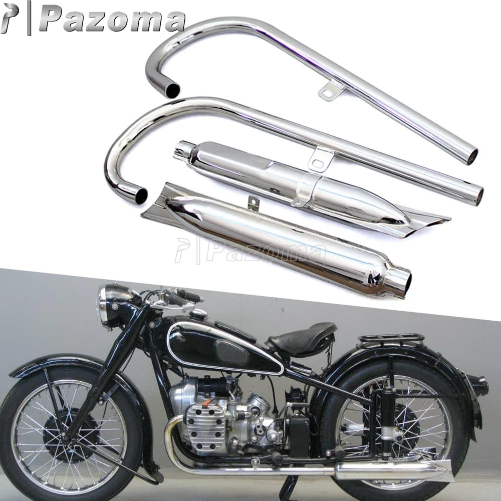 Nero Moto 1 Coppia Retro 750cc Fishtail Silenziatori Di Scarico Tubi 24/32HP Parti Del Motore per BMW K750 M1 M72 R71 R12 Dnepr MT12