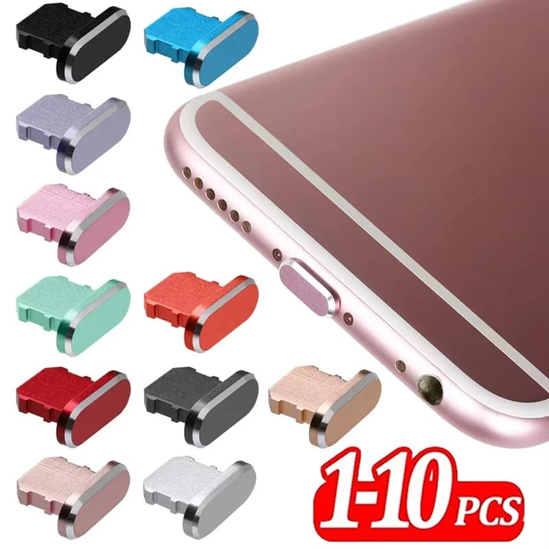 4-10PCS Metal Aluminum Alloy Anti Dust Plug For iPhone 14 13 12 Mini Pro Max Plus iPad AirPods Apple Series Lightning Port Cover