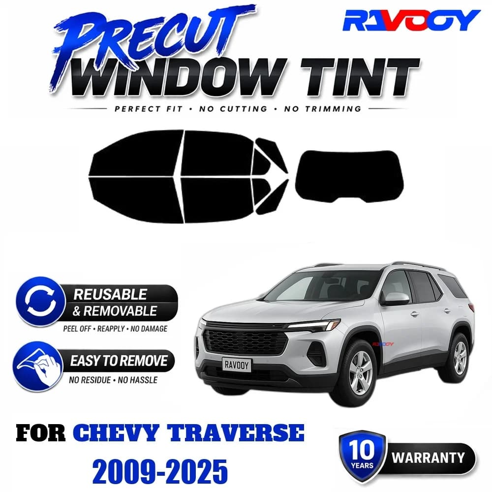 RAVOOY Precut Window Tint, Reusable Removable EPU Film, Custom Fit for Chevy Traverse 2009-2025, UV Heat Protection