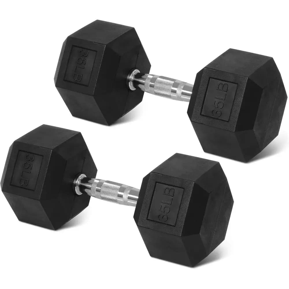 Rubber Grip Dumbbells with Hexagonal Design and Anti-Slip Metal Handles for Home Gym Workouts