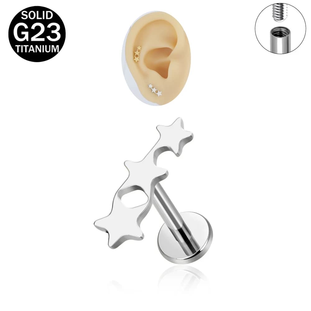 Orecchini a forma stella di moda ASTM F136 titanio orecchio cartilagine unghio perforato Labret labbra stud piercing gioielli del corpo