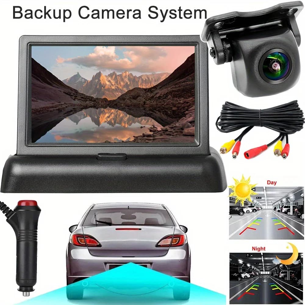 High-Definition Reversing Camera Kit with a 4.3-Inch Foldable Display, Suitable for Sedans, Trucks, Pickups, Rvs, Vans