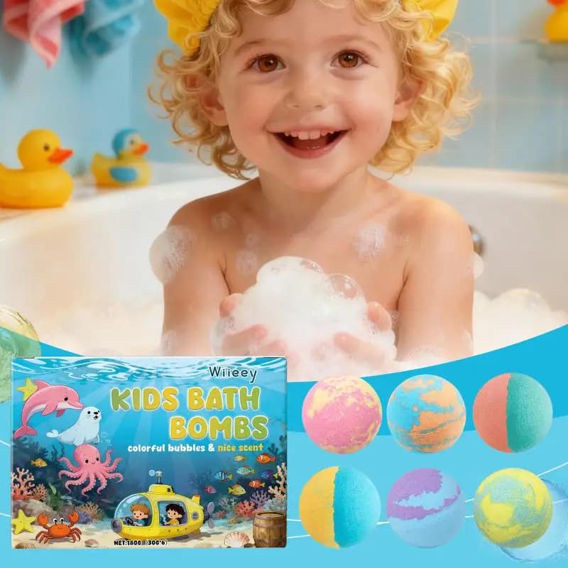 Organic Kids Bath Bombs Gift Set 6 Pack Bubble Bath Fizzy for Girls Boys Skin Safe Moisturizing Fun Bath Spa Gifts
