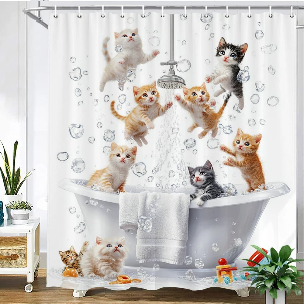 Bellissimo bagno modello gatto e cane Tenda da doccia Tenda da bagno Animali dei cartoni animati Stampa Tende da bagno per la decorazione domestica