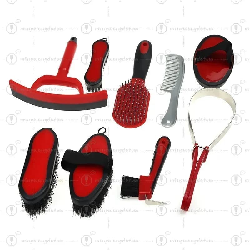 Horse Cleaning Nine-piece Set, Horse Comb and Horse Brush Set, Stable Supplies, Canvas Bag Packaging