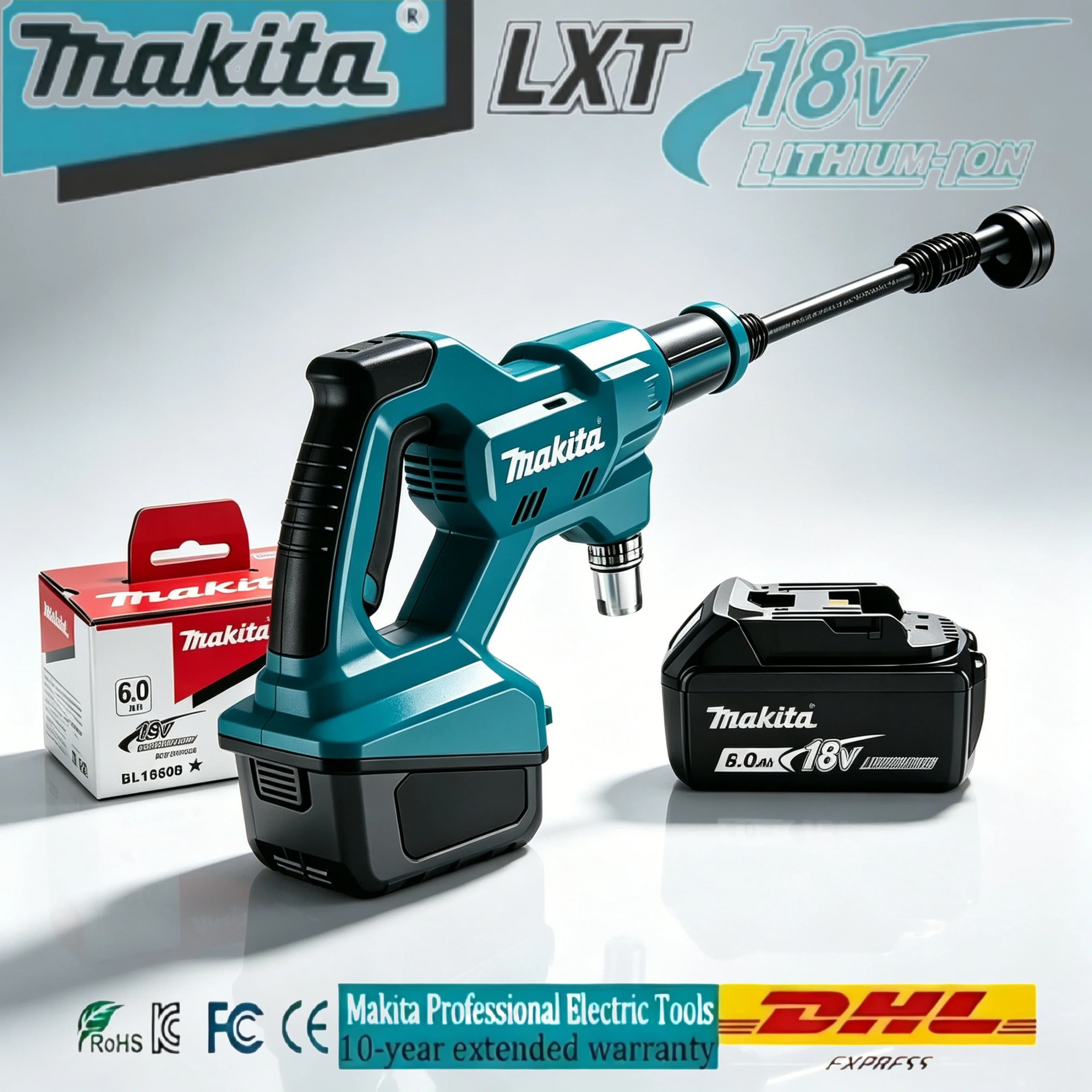 Makita DHW180 Portable High Pressure Cleaning Machine 18V Lithium Battery 5 Modes for Car Patio Fence Bike Outdoor Cleaning