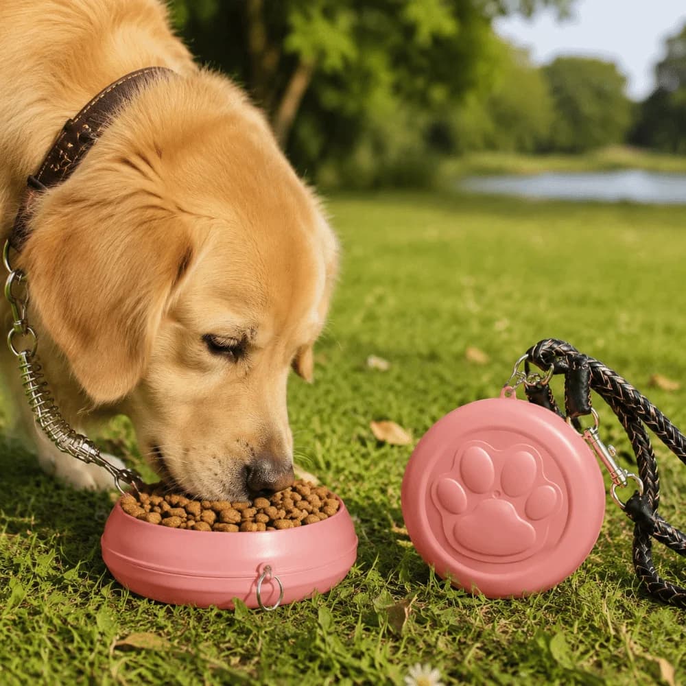 Durable Dual-Purpose Dog Food Feeding Portable Leak-Proof Pet Travel Bowl 2-in-1 Design Collapsible Outdoor Pet Bowl Traveling