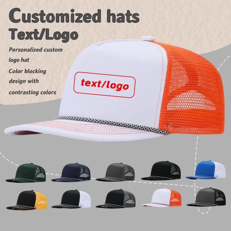 Custom Print Embroidery Logo Color Block Mesh Trucker Hat Spring Summer Outdoor Visor Hats Men and Women Adjustable Baseball Cap