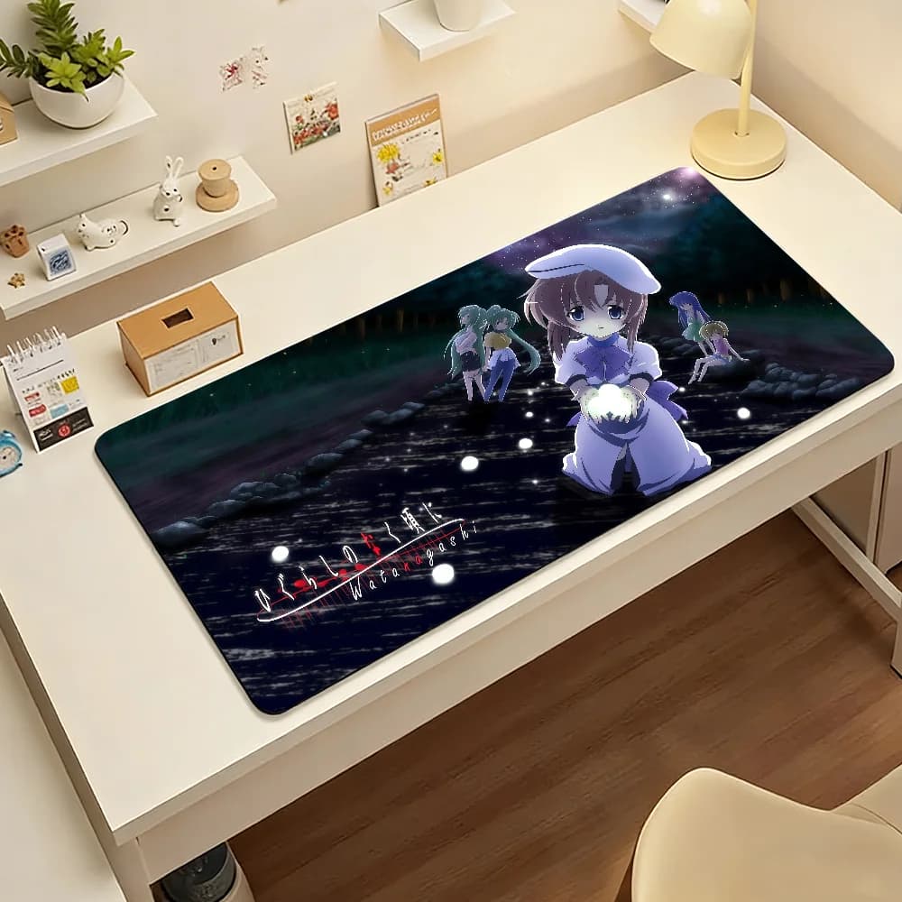 Tappetino per mouse Game H-Higurashi When They Cry, tappetino per computer in gomma antiscivolo, decorazione per gamer, tappetino da scrivania per laptop, ufficio, grande