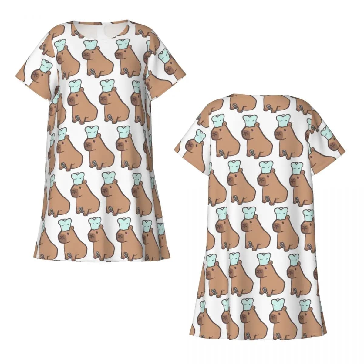 Custom Chef Capybara Short Sleeves Nightdress For Sleeping Sleepshirts Women Short Sleeve Nightgowns Soft Pajama Dress
