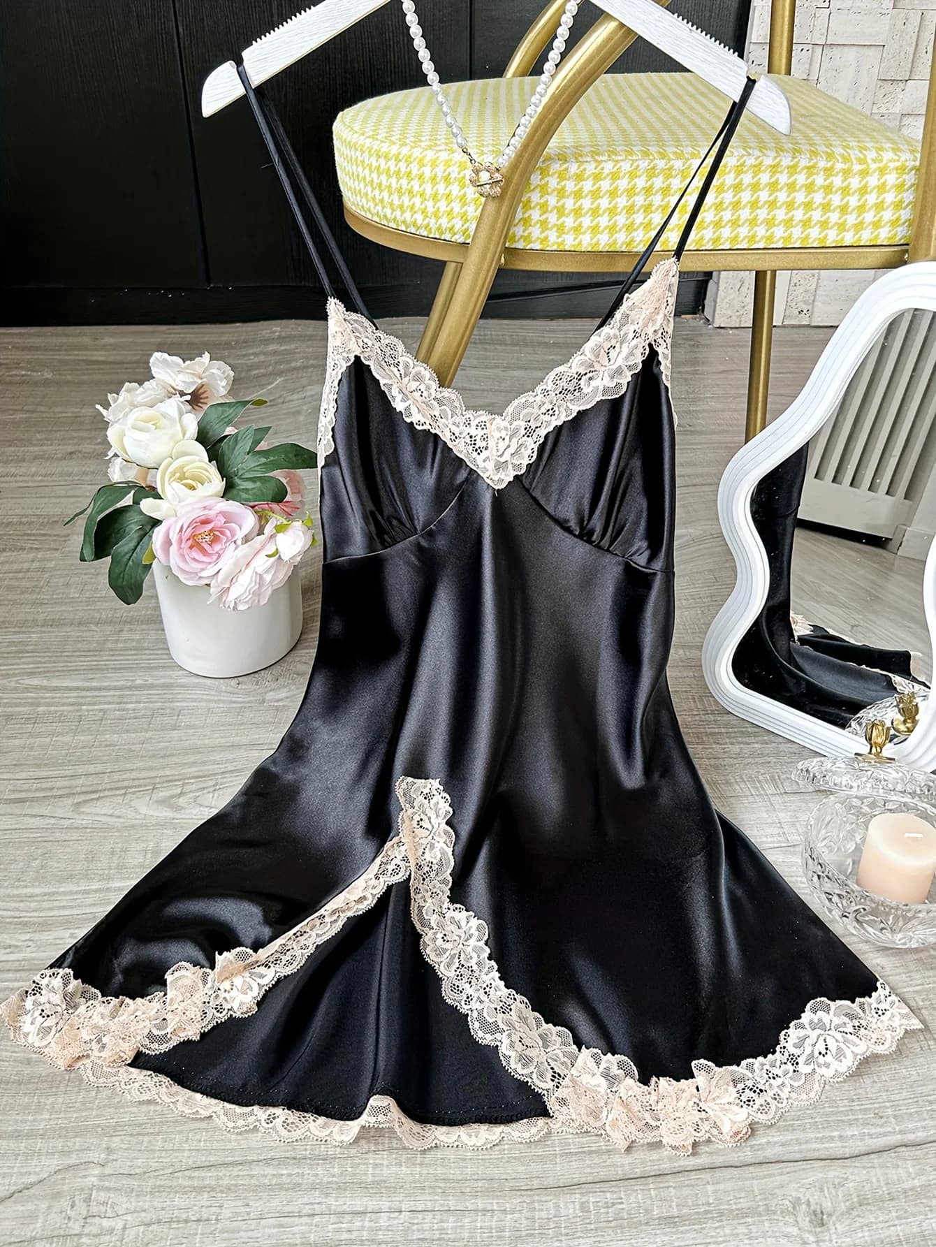 Camicia da notte sexy da donna Comodo pigiama in pizzo in due pezzi per indumenti da notte in due pezzi