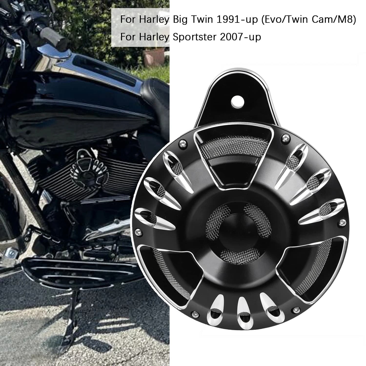 Black Cut Motorcycle Front Horn Cover Speaker Horns Assembly For Harley Touring Big Twin 1991-UP Sportster 2007-2023