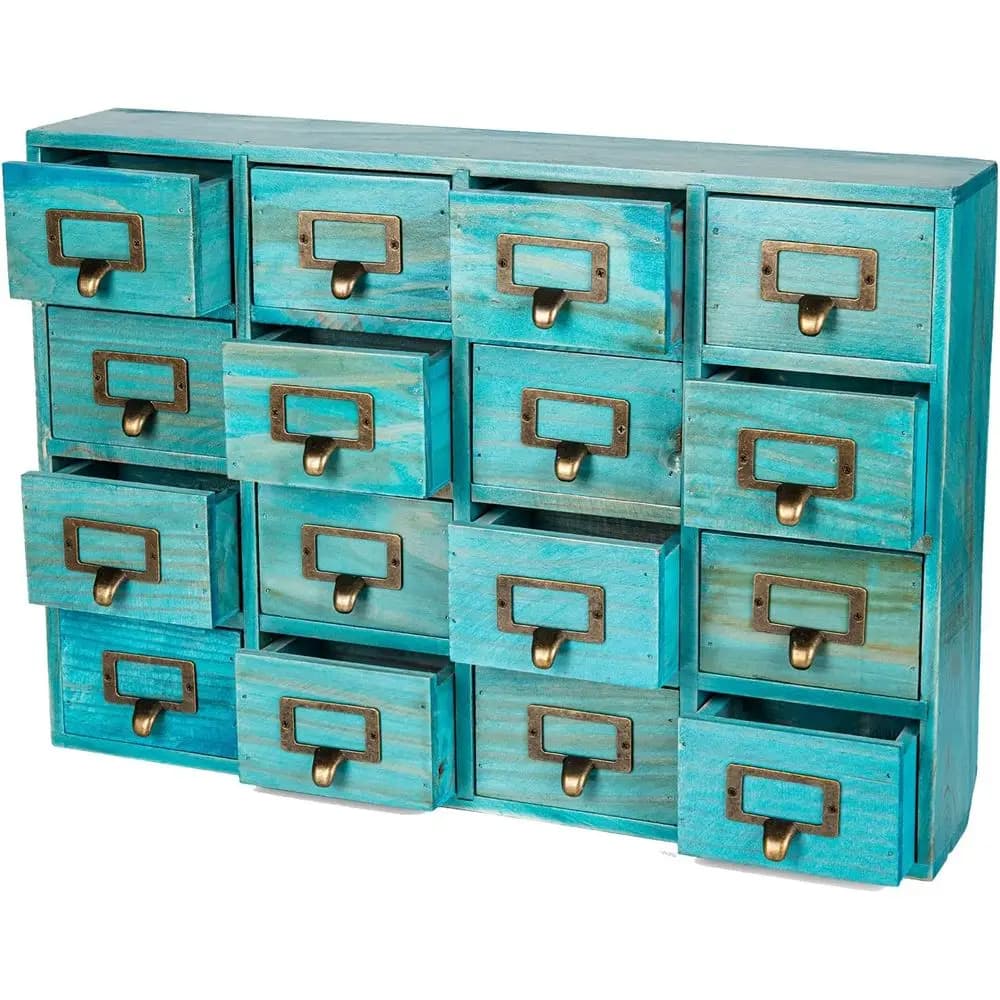 Organizer da Scrivania in Legno a 16 Scomparti - Scatola Portaoggetti Stile Country con Portaetichette e Maniglia