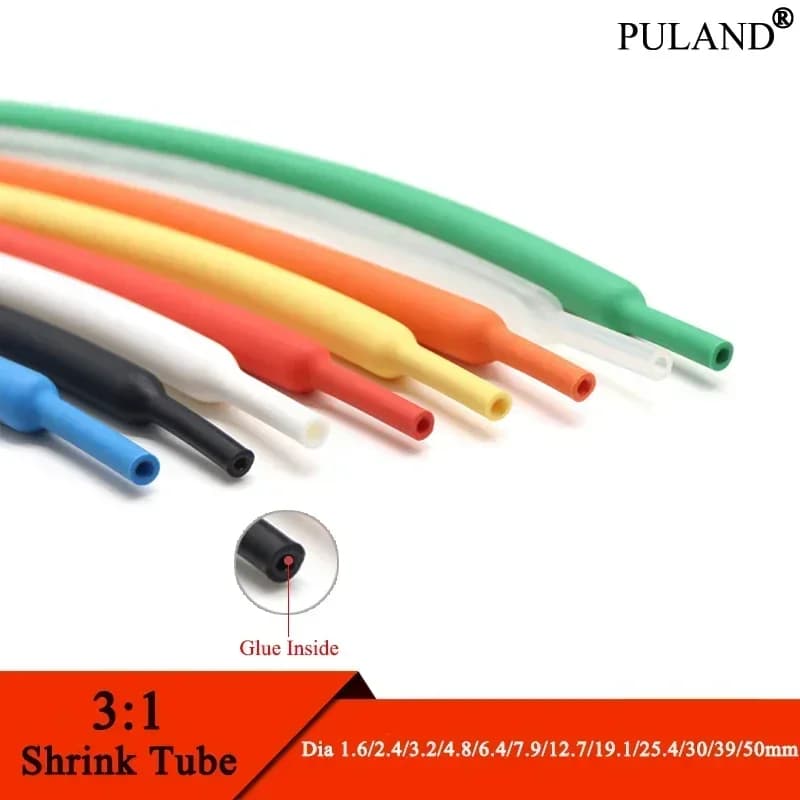 1/3/5M 3:1 Heat Shrink Tube Dia 1.6/2.4/3.2/4.8/6.4/7.9/9.5/12.7/15.4/19.1/25.4/30/39/50mm With Glue Double Wall Tube