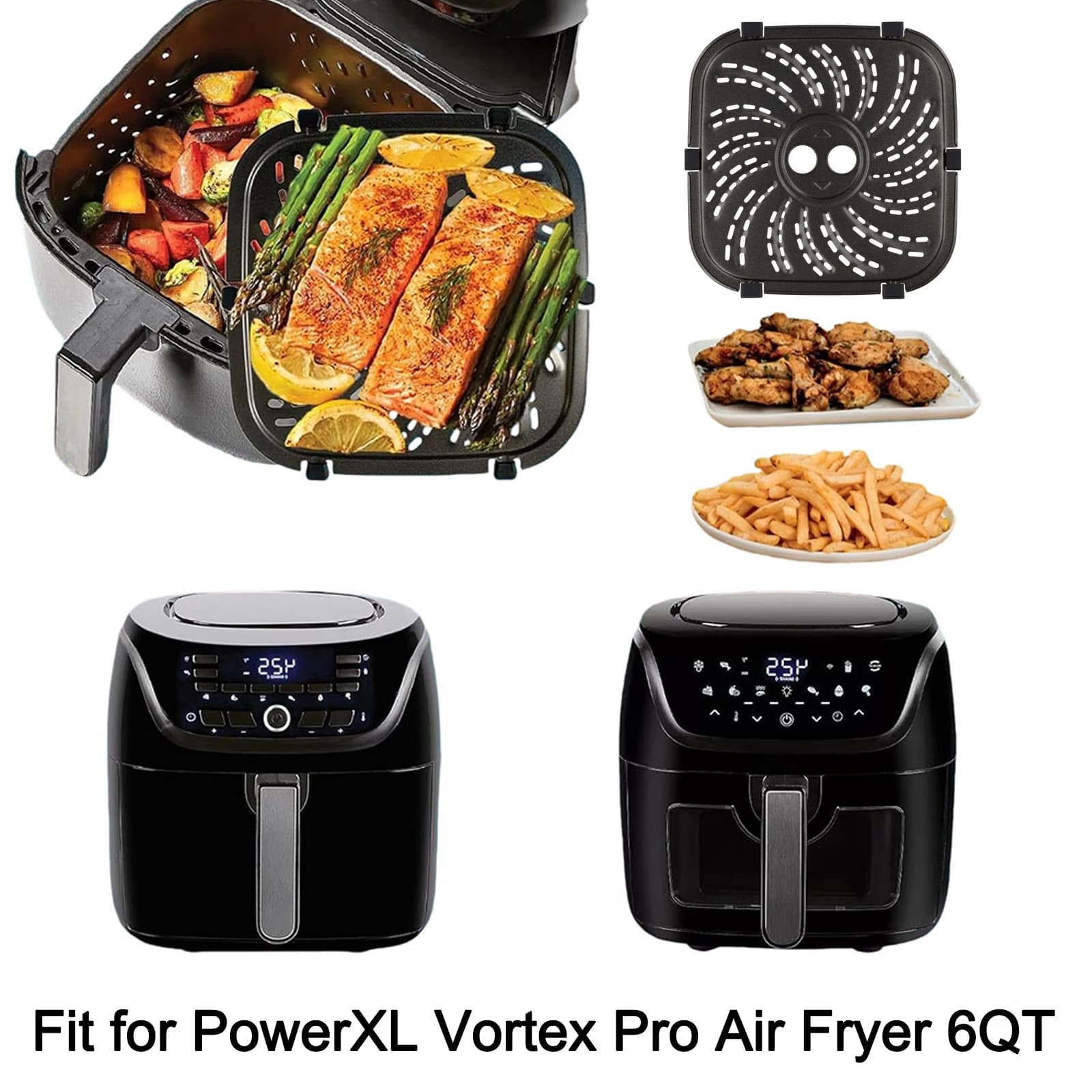 Piastra per friggitrice ad aria da 8QT per PowerXL e Vortex Pro Plus, vassoio in acciaio al carbonio con linguette, inserto antiaderente di ricambio per cestello