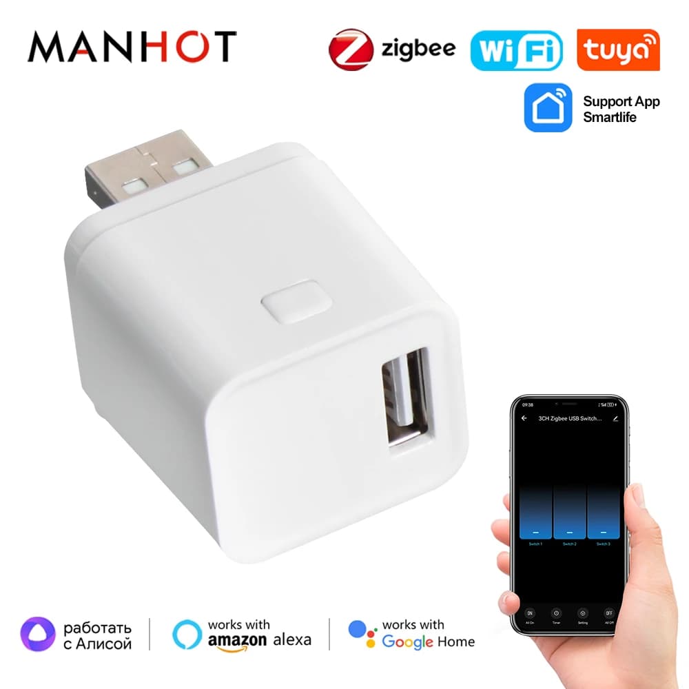 Tuya WiFi/Zigbee Smart Micro USB Switch Adapter 5V Mini USB Remote Control Plug Power Adapter for Yandex Alice Alexa Google Home
