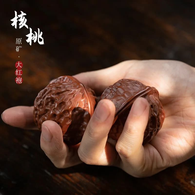 Yixing Purple Clay Tea Pet Walnut Small Ornament Cultural Play Big Red Robe Walnut Fortune Sculpture Ceramics