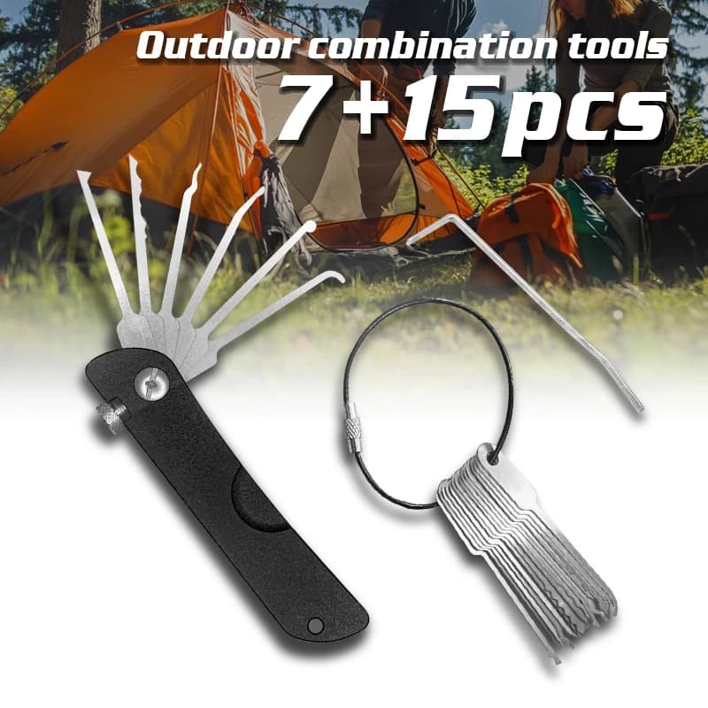 Set coltello multiuso con plettri in metallo con lucchetto multiutensile, strumento in metallo compatto per esterni, con portachiavi, per uso non elettrico essenziale
