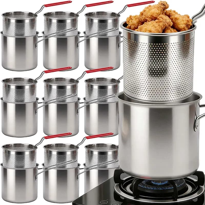 Set of 304 Stainless Steel Multifunction Tiles, Deep Fryer with Oil Filter, Heat Resistant Handle for Home Kitchen