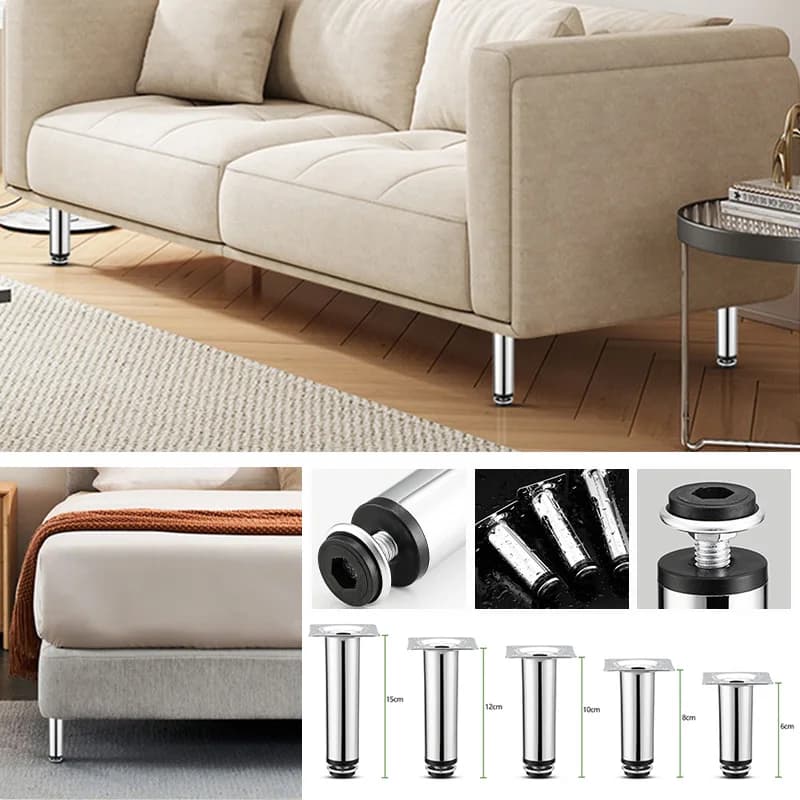 4 Pezzi Gambe di Supporto Regolabili in Metallo, Piedini Telescopici per Divano, Letto, Scrivania, Mobile TV, Gambe di Ricambio Antiscivolo