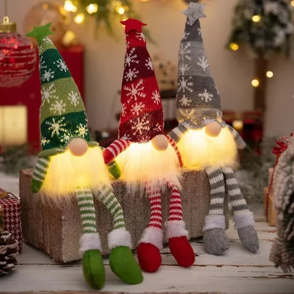 Ornamenti natalizi per gnomi con bambola senza volto, luce a LED, peluche, maglieria, artigianato, ciondolo per albero, decorazioni natalizie per la casa, regalo per bambini