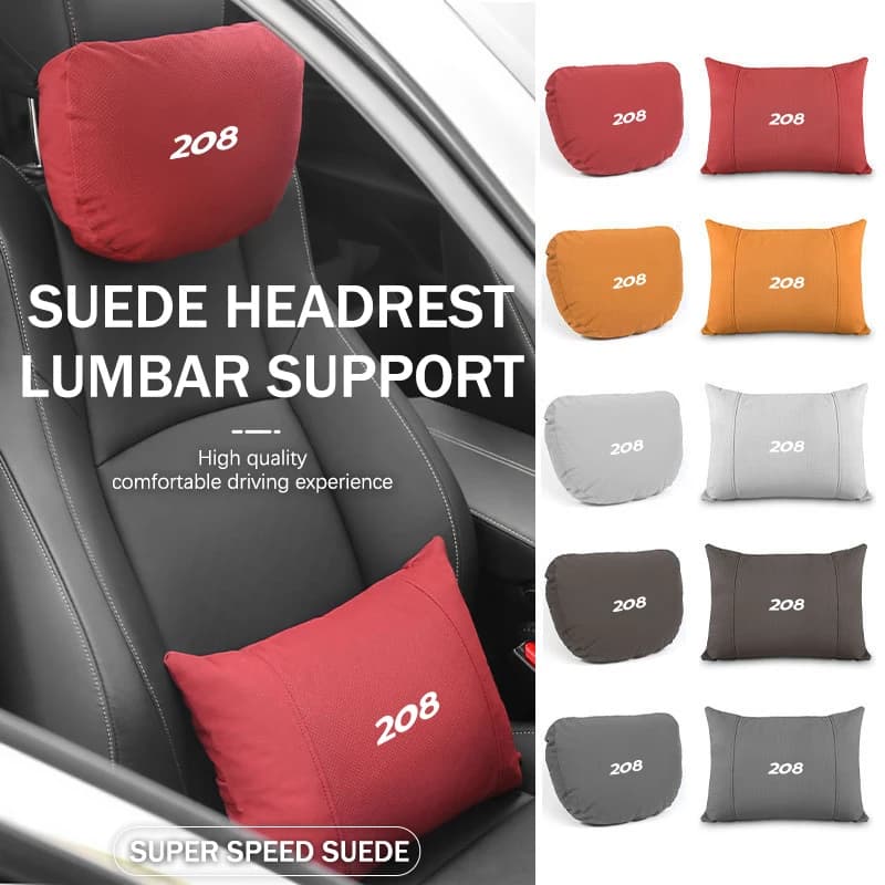 Suede Car Lumbar Support Ergonomic Back Rest Fatigue Relief Cushion For Peugeot 2008 3008 5008 108 RCZ 607 4008 306 206 207 208