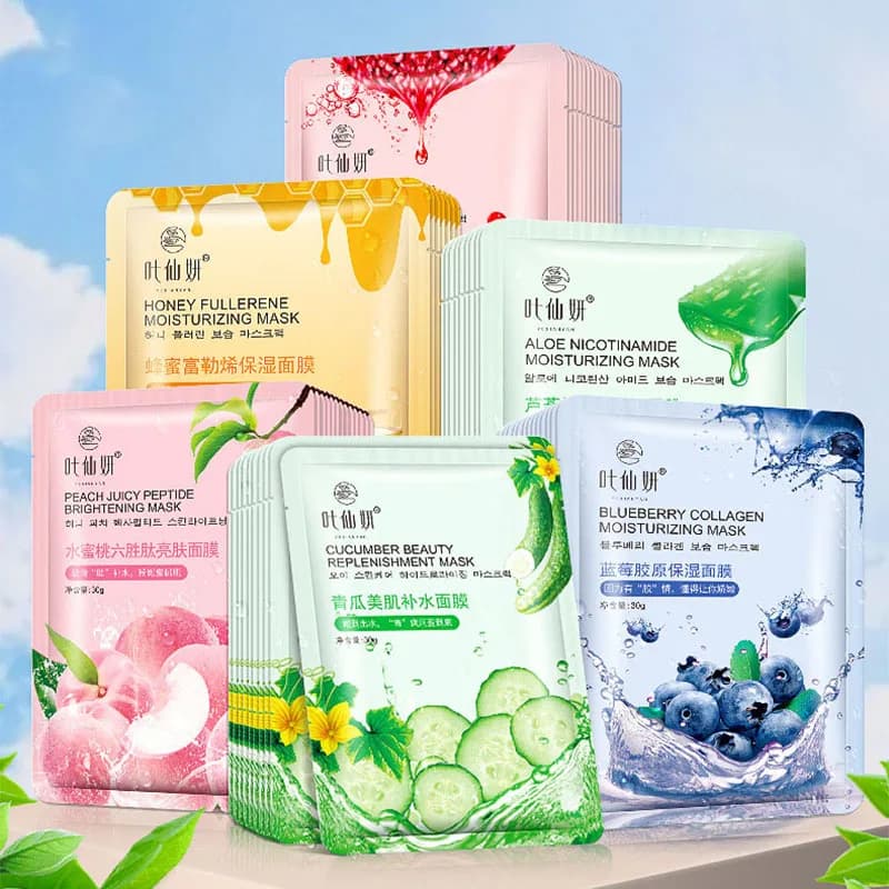 12 pz/set Mirtillo Maschera Per Il Viso Anti Rughe Aloe Cetriolo Pesca Frutta Fresca Idratante Maschera Per Il Viso Bellezza Viso Cura Della Pelle