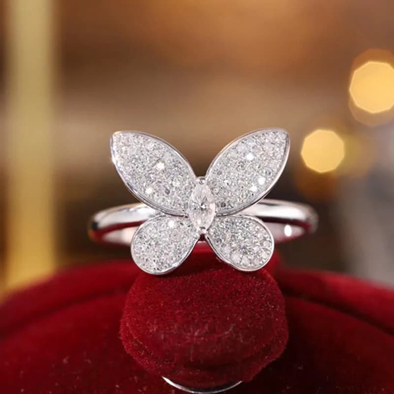 925 Stamp Creative Leaf Petal Ring Female Korean Temperament Luxury Full Set Zirconia Opening Ring Party Birthday Jewellery Gift