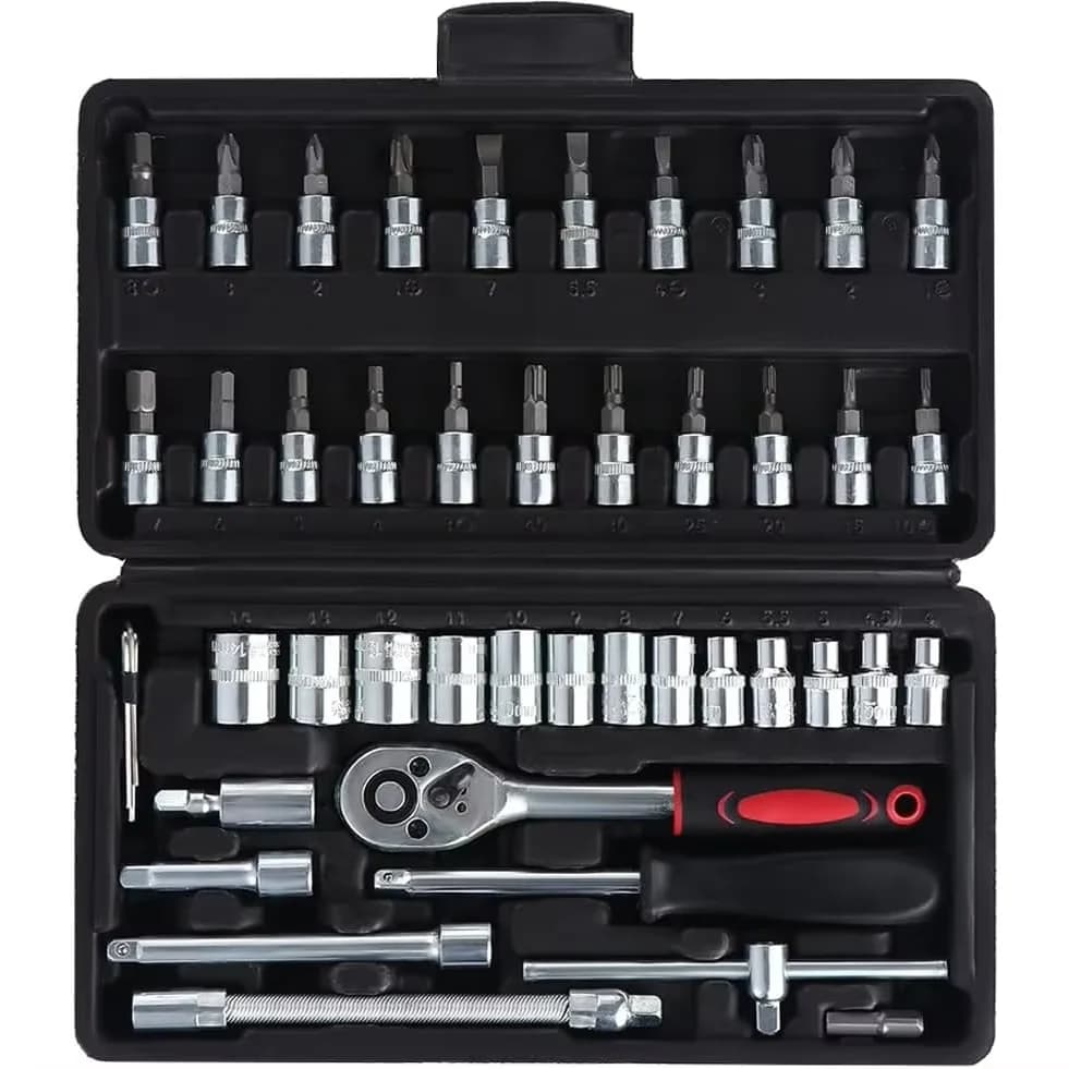 Set di chiavi a cricchetto a bussola da 46 pezzi da 1/4 di pollice, con set di bussole metriche e barra di prolunga per riparazioni auto, biciclette