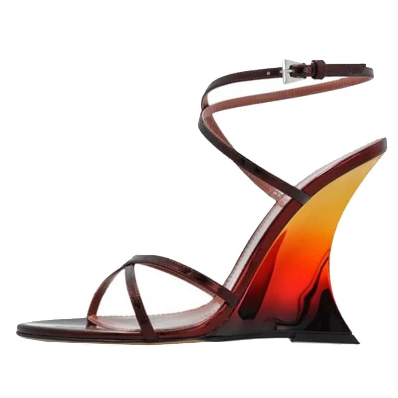 Nuovi sandali con zeppa sfumati con cinturino incrociato e punta aperta Sfilata di moda in stile europeo americano Banchetto Pendolarismo Scarpe da donna sexy