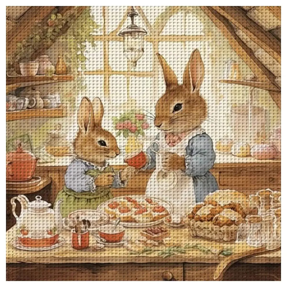 1pc 40X40CM/15.74inch Rabbit Stamped Cross Stitch Kit DIY Kit 11CT/14CT DIY Embroidered Set DIY Cross-Stitch Set