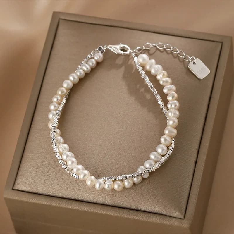 Fashion 925 Sterling Silver Pearl Bracelets for Women Girls Luxury Double Layer Pearl Silver Chain Bracelets Party Jewelry Gifts
