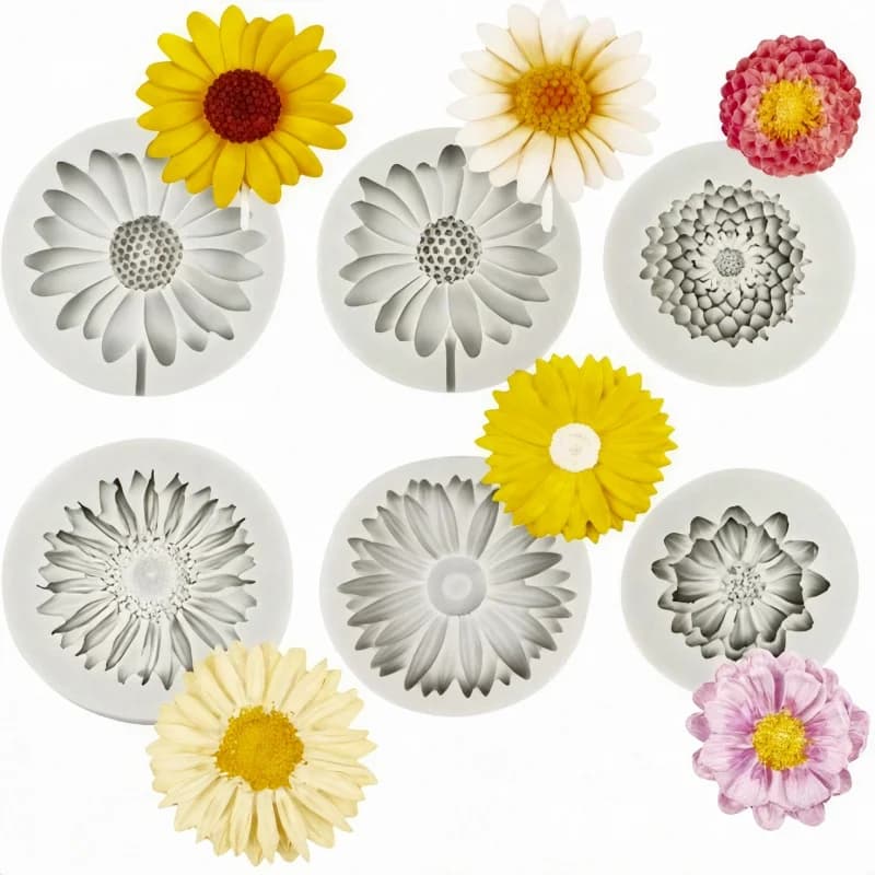 6 pezzi, stampo in silicone a forma di margherita e girasole, stampo per decorazioni floreali 3D, stampo per candele in resina, sapone fai da te, cera, resina epossidica, cemento, polimero