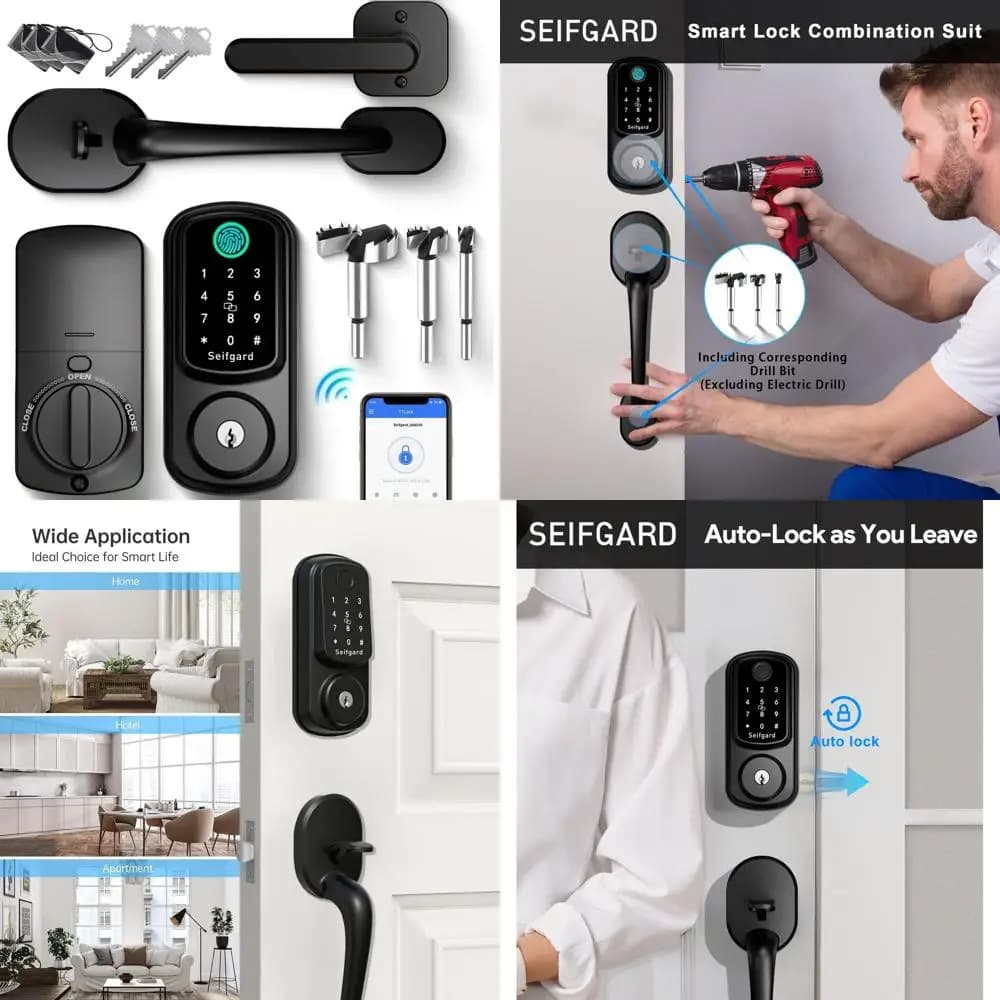 Serratura Intelligente con Maniglia, Tastierino Numerico, Chiusura Automatica, Compatibile con Alexa, Nera