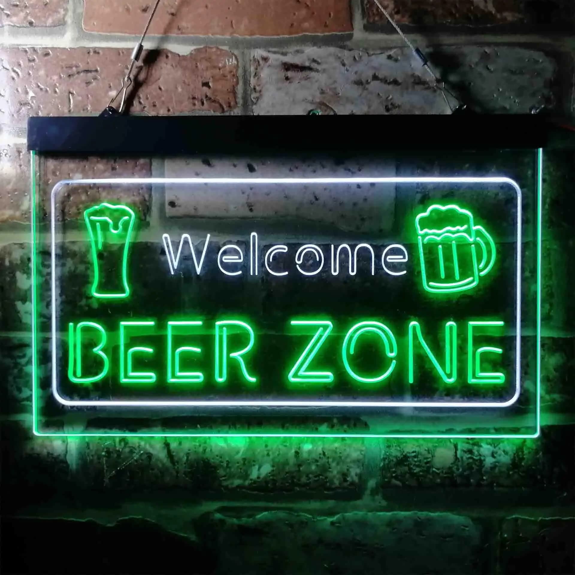 Zona della birra. Benvenuto. con vetro e tazza Insegna al neon a led bicolore st6-i3667