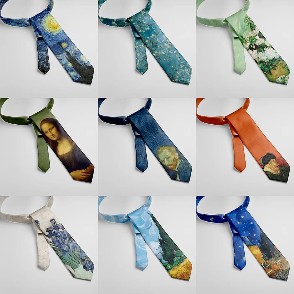Retro Art Oil Painting Tie Van Gogh Portrait Mona Lisa Casual Business Neckties Men Women Party Wedding Shirt Suit Accessories