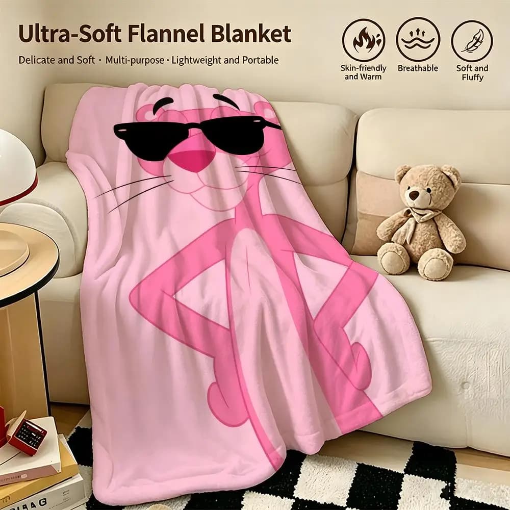 Cartoon P-Panther Cartoon-n Throw Warm Soft Flannel Blanket, Multi-use for Sofa Bed Camping Travel Nap