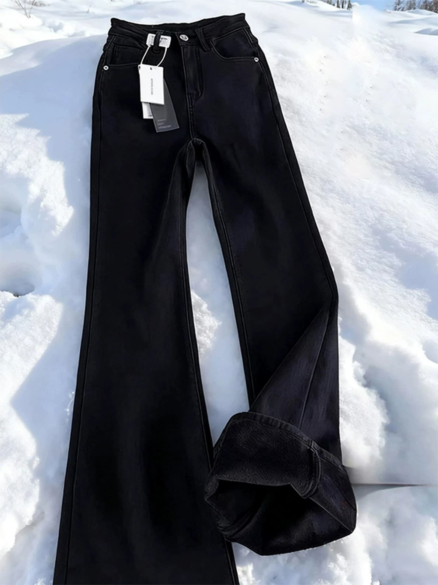 Bla Fce Lined Denim Jeans Men's Winter American Cleanfit Straight Leg Extended Bootcut Pants High Waist Zipper Closure