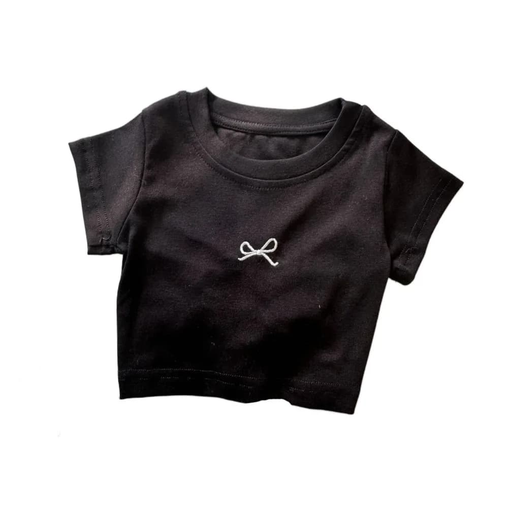 Temperament Lace Up Teens Bow T-shirts Short Sleeve Korean Style Slim Crop Top Summer Sweet Girl's Top Students