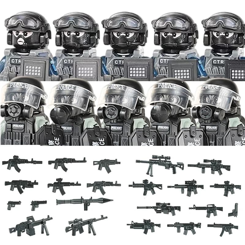 Polizia cittadina Cina PTU Forze speciali Building Blocks Soldato d'assalto CTRU Figure Maschera di difesa a gas Armi militari Giocattoli dei mattoni