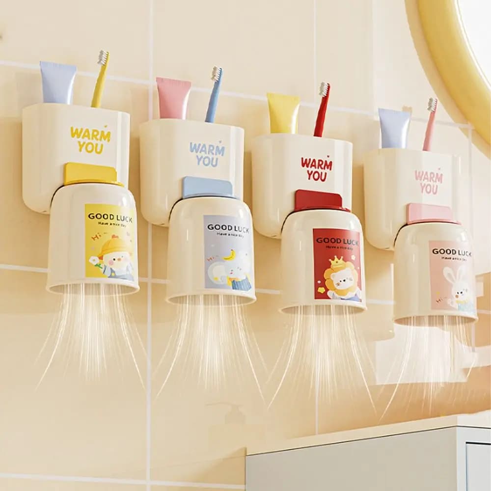 Portaspazzolino Magnetico da Parete Senza Foratura, Salvaspazio, con Gancio per Bicchiere da Collutorio, Set Contenitore Impermeabile in Plastica per Bagno