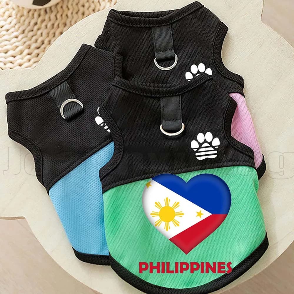 Pettorina a rete con bandiera a cuore delle Filippine per cani e gatti, abbigliamento estivo per cuccioli e gattini, gilet estivo per cani con anello a D per guinzaglio