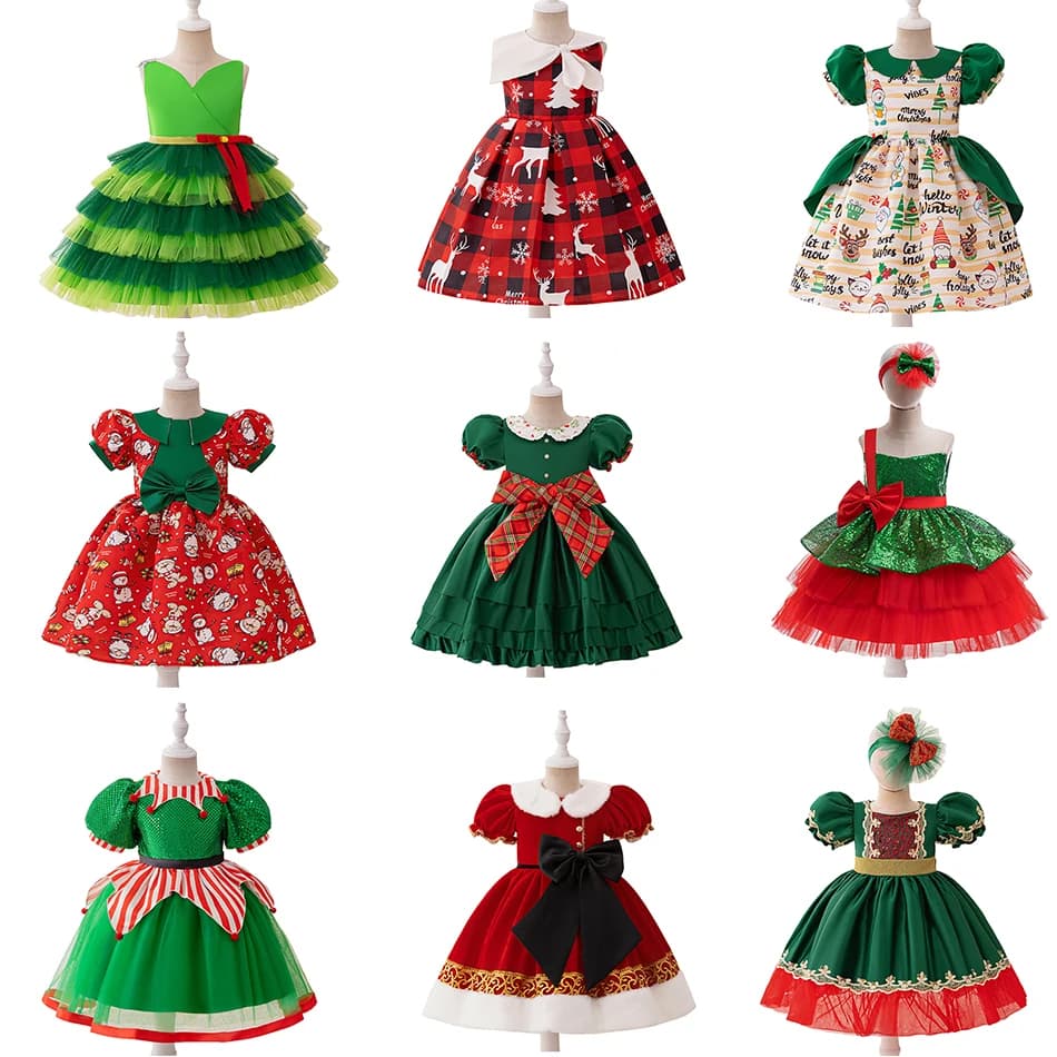 Collezione di abiti natalizi per ragazze Ragazze Babbo Natale Fiocco di neve Vestiti Bambini Festa di Natale Cos Costume da spettacolo