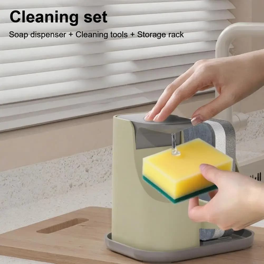 Convenient Kitchen Dispenser Dual Dispenser with Sponge Holder Kitchen Sink Pump Dispenser Set Countertop Hand Dish for Kitchen