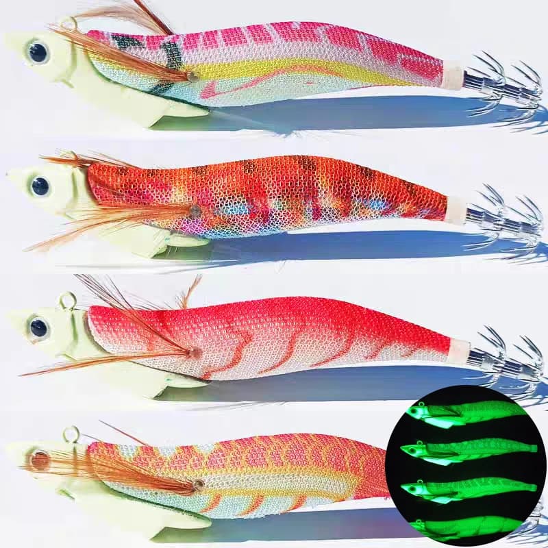 1PC Luminous Squid Jig 32g42g Artificial Jigging Lures Slow Sinking Strong Hooks Glow Sea Fishing Octopus Cuttlefish Bait