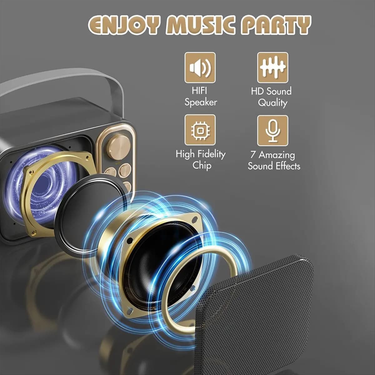 Macchina per karaoke portatile con luci LED RGB Microfoni wireless Effetti vocali surround stereo HIFI per feste