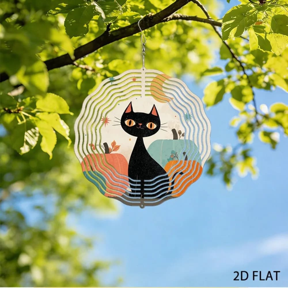 Black Cat Pumpkin Wind Chimes Retro Wrought Iron Outdoor Garden Decor Fall Halloween Yard Art